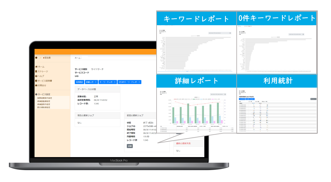 「キーワードレポート」「詳細レポート」「利用統計」