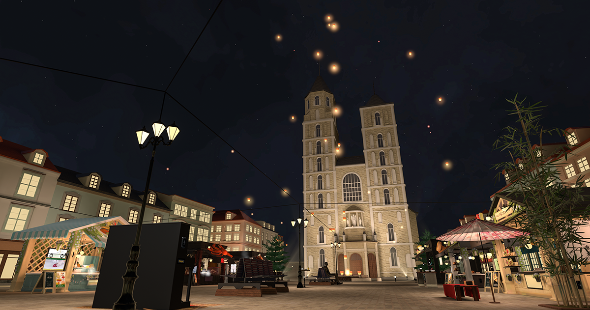 VRChatキャプチャ：中央で輝くクリスマスツリー