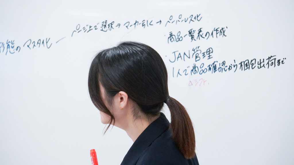 ワークショップで板書をするメンバーの姿